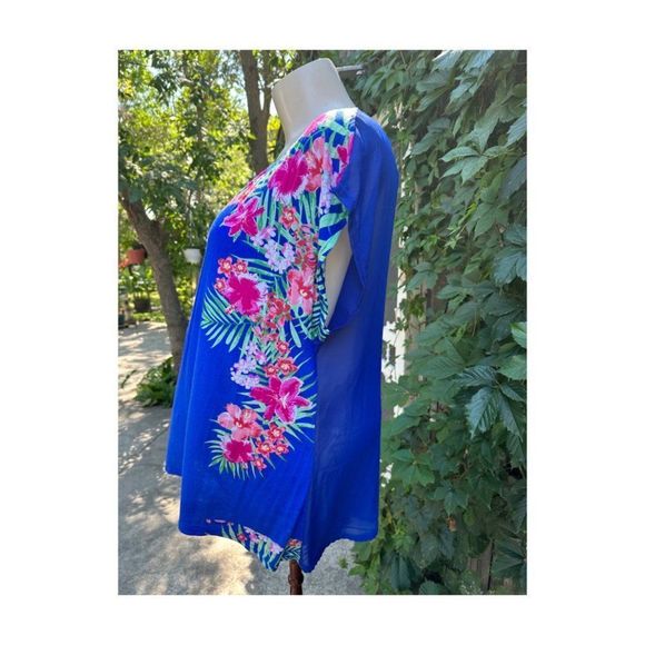 Vintage 90s Candy Couture Plus Floral Top Dolman Drop Shoulder Short Sleeve 4X - Picture 5 of 7